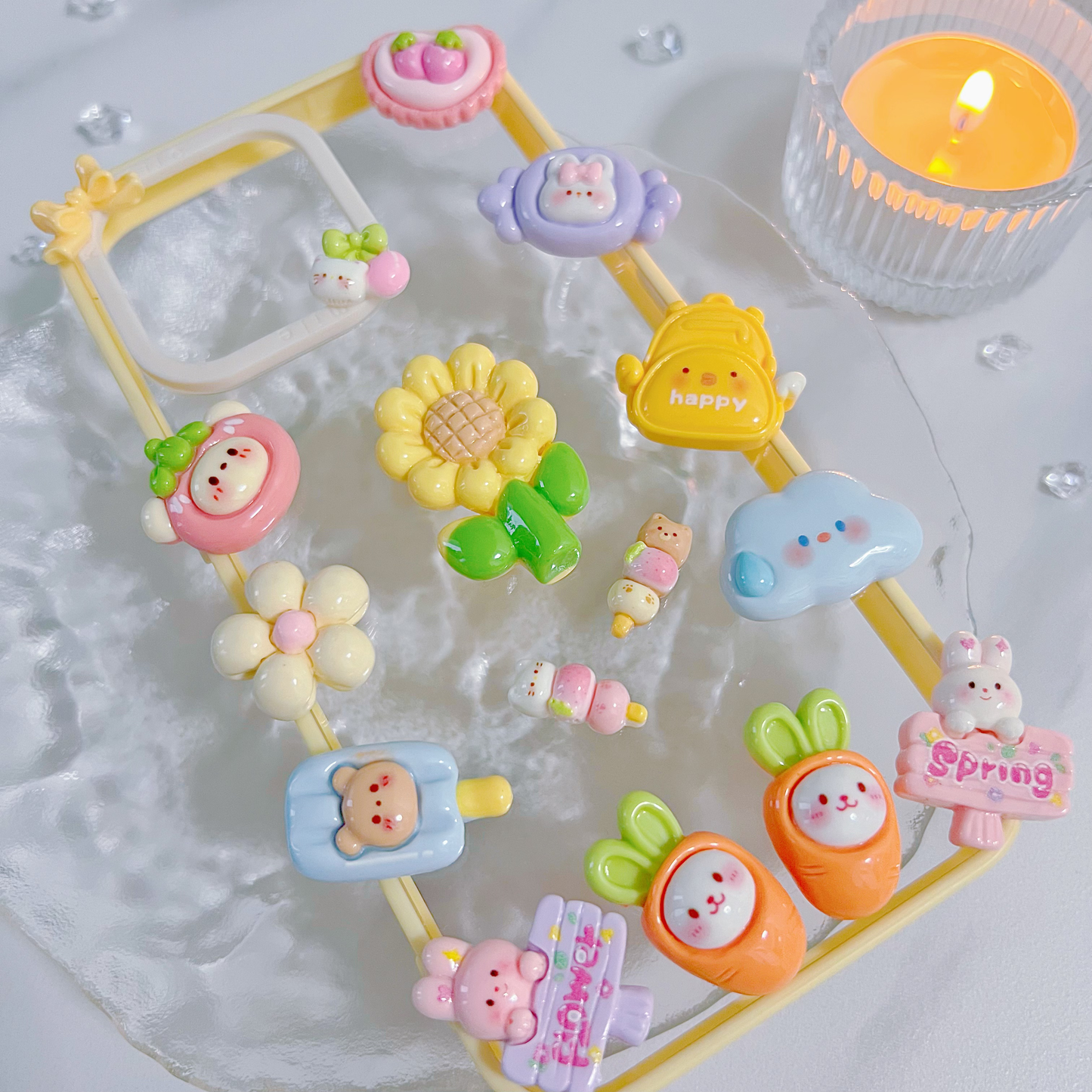 160 Assorted Kawaii Resin Charms for DIY Crafts – Cute Pastel Animal, Fruit & Sweet Designs