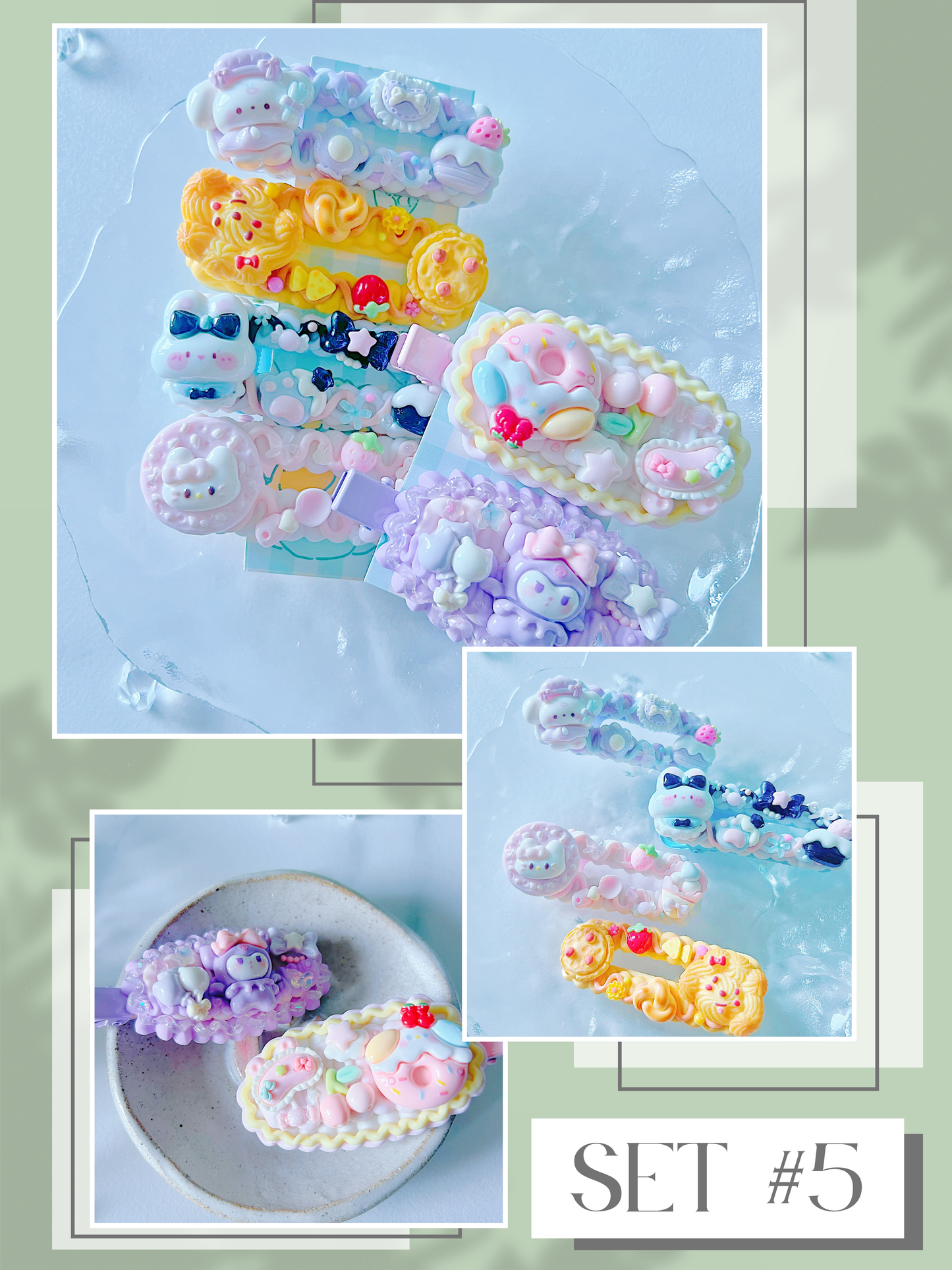Decoden Hair Clip Set of 6 – Kawaii-Themed Pastel Accessories (Choose from 5 Unique Sets)