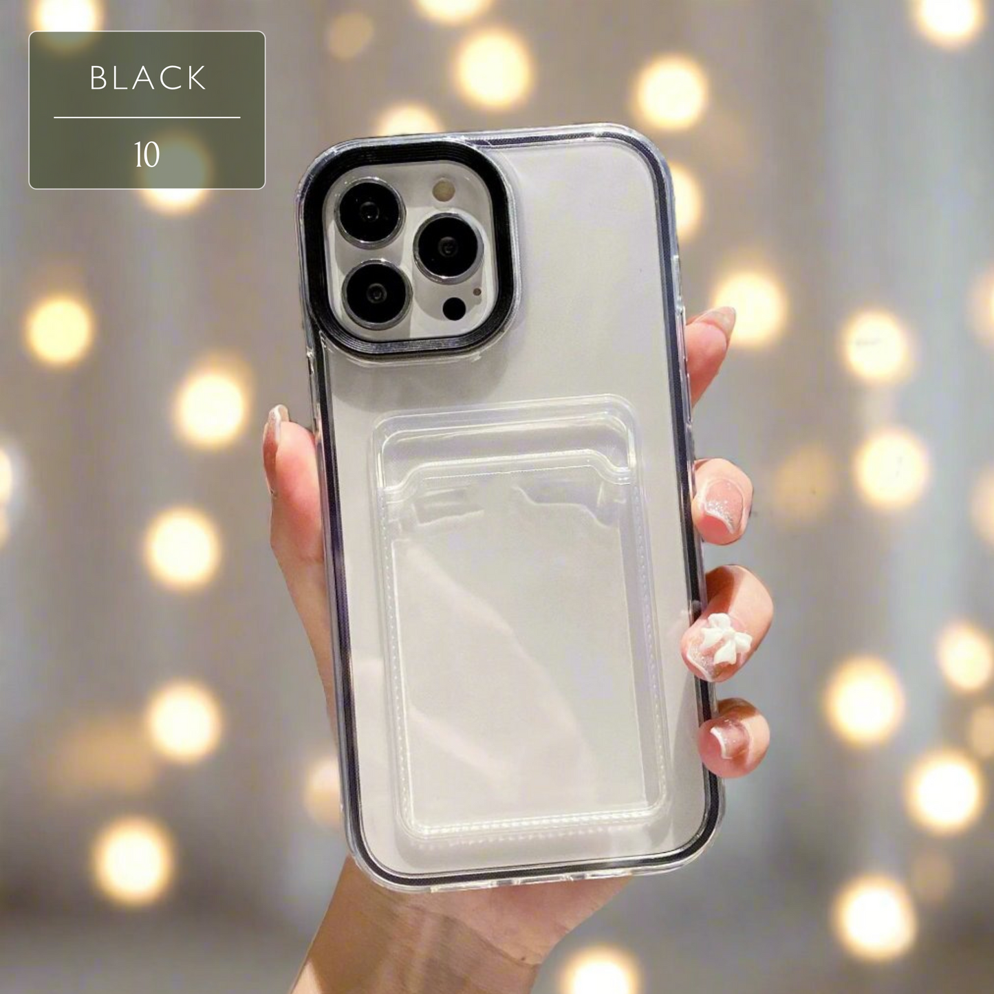 Set of Clear iPhone Case with Card Holder & Coloured Edges – 11 Colour Options, Perfect for Decoden & DIY Decoration