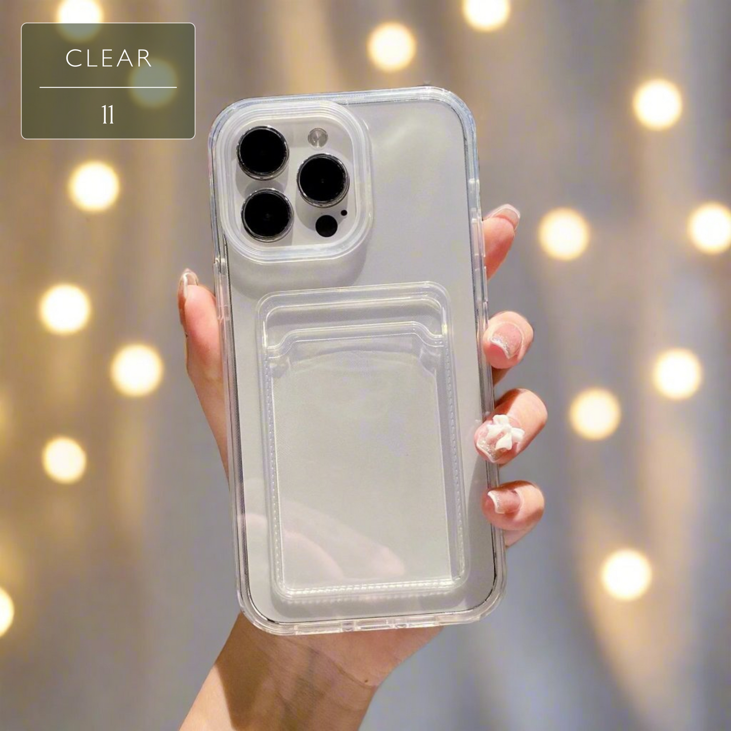 Set of Clear iPhone Case with Card Holder & Coloured Edges – 11 Colour Options, Perfect for Decoden & DIY Decoration