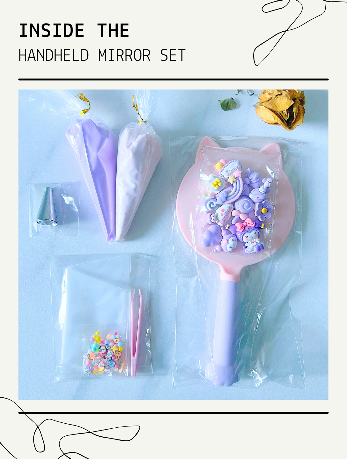 DIY Decoden Cream Kit for Handheld Mirrors – Customise in Yellow, Purple, Pink, or Blue