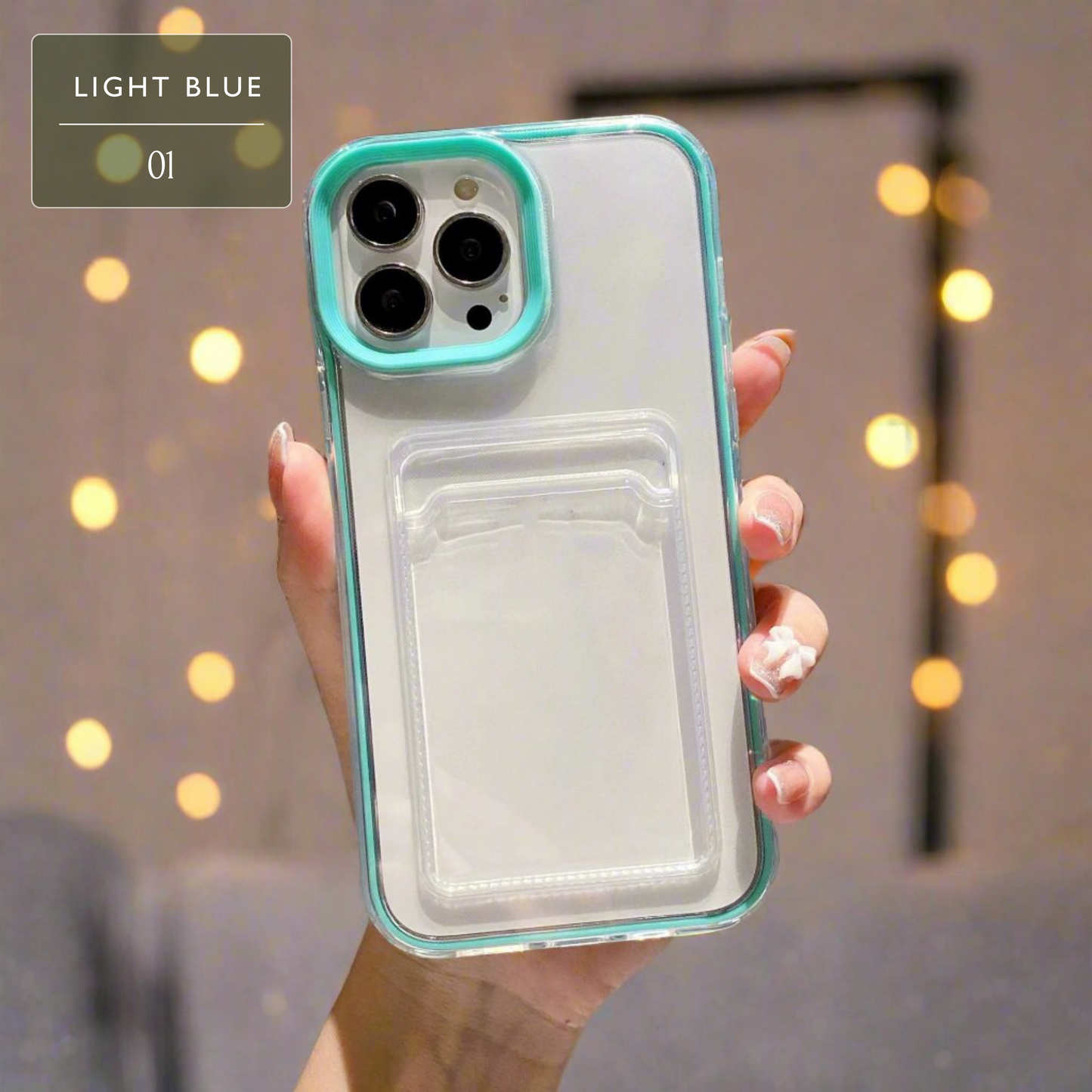 Set of Clear iPhone Case with Card Holder & Coloured Edges – 11 Colour Options, Perfect for Decoden & DIY Decoration