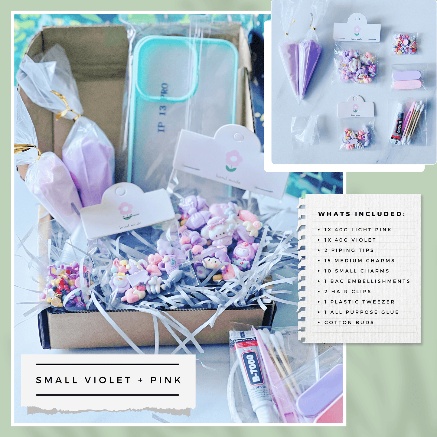Customisable Decoden Cream DIY Kit – 9 Colour Themes – Includes Glue, Tools & Decorations