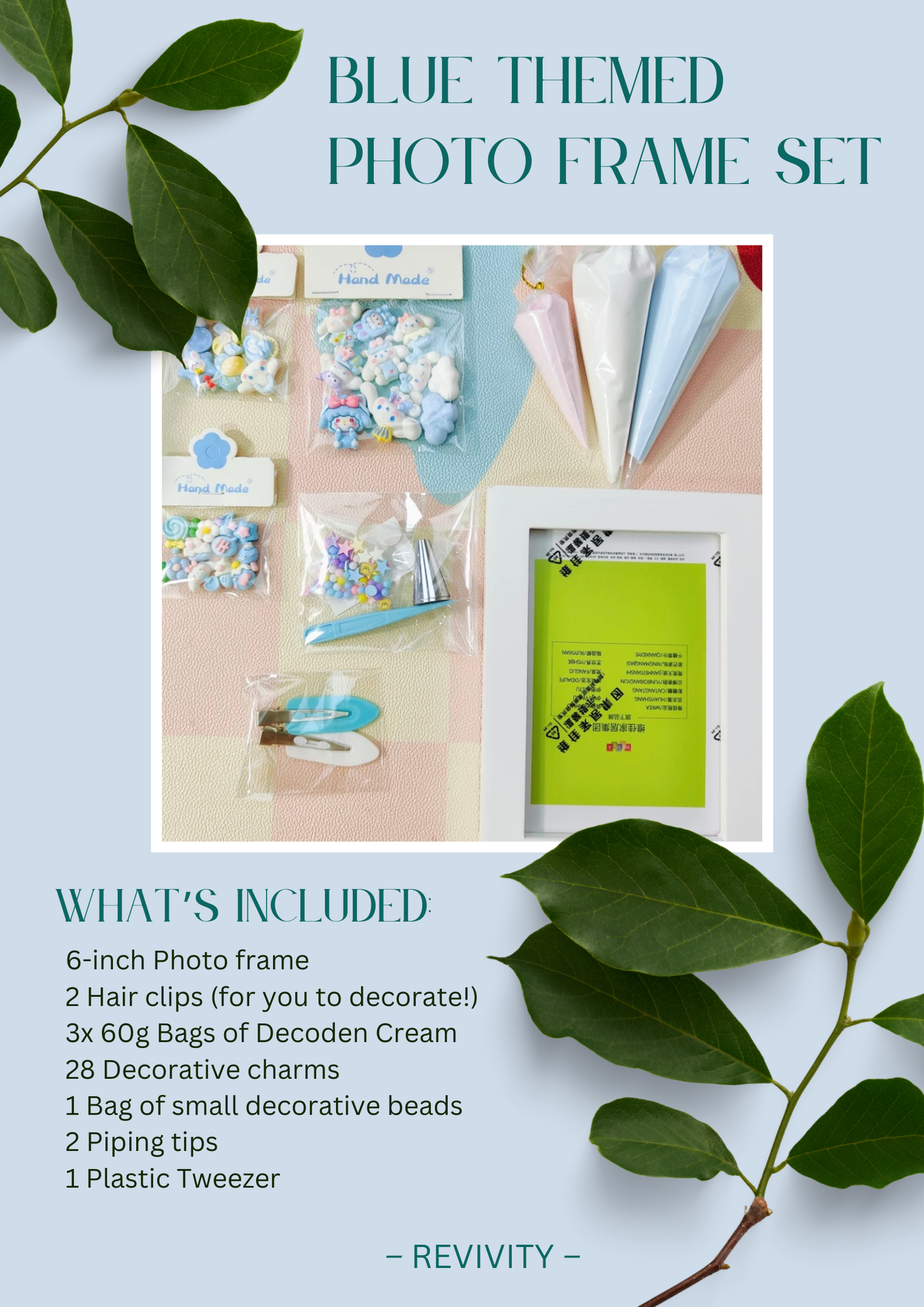 DIY Blue Themed Decoden Photo Frame Kit – 6-Inch Personalised Frame Craft Set for Kids & Adults | Festive Activity | Unique Xmas Gift