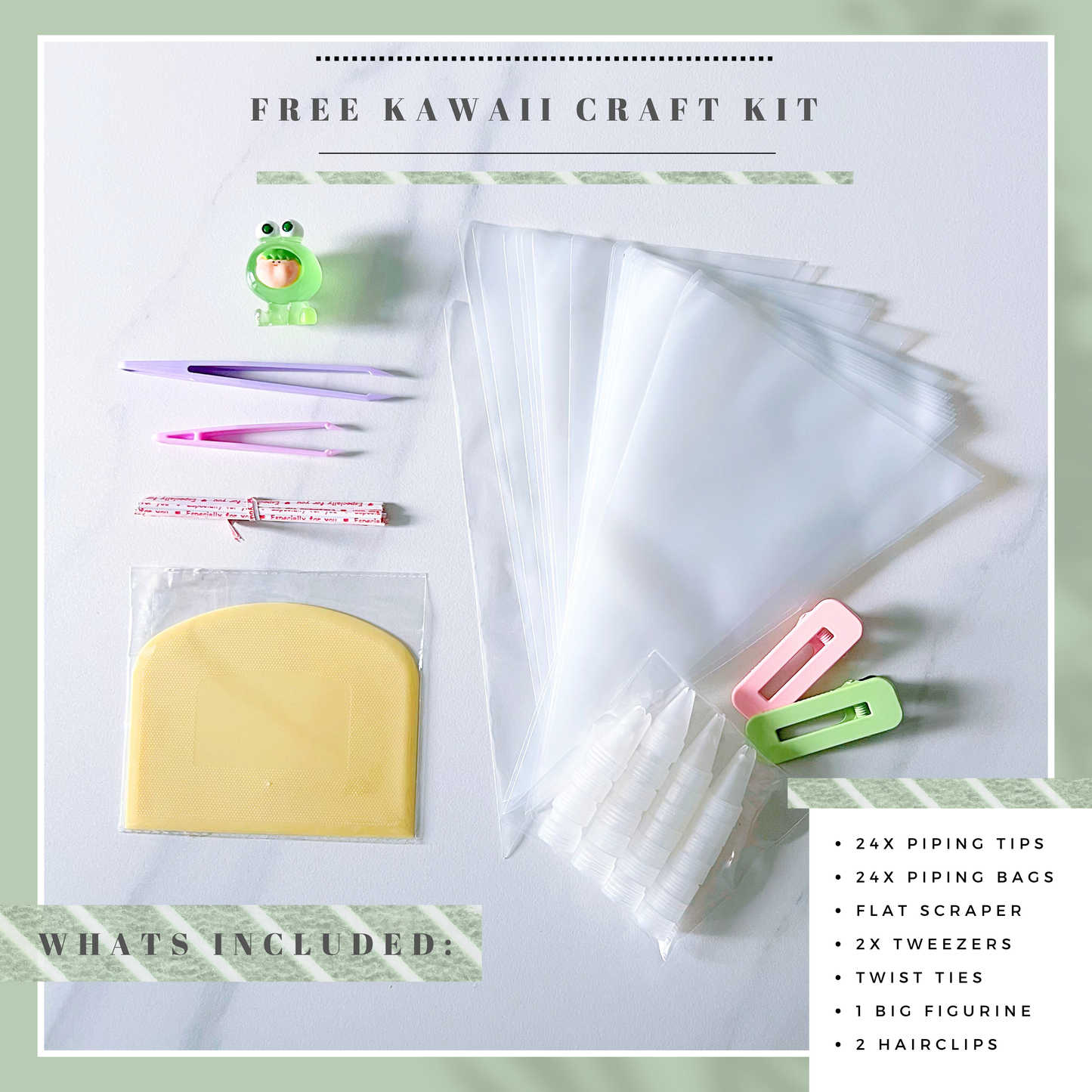 Decoden Cream Set of 24 Colours with Free Goodie Bag | Decoden Kit for DIY Craft, Phone Case Decorating & more | Includes FREE Goodie Bag