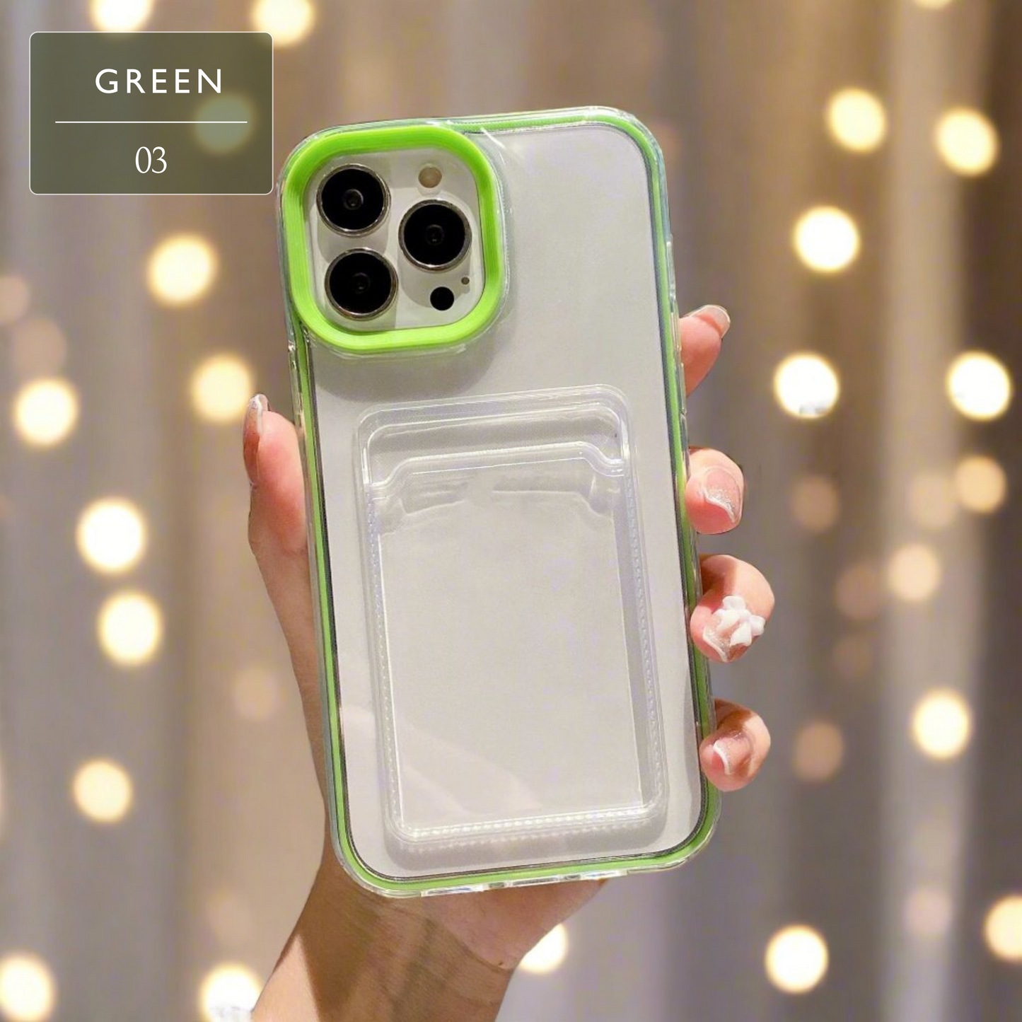 Set of Clear iPhone Case with Card Holder & Coloured Edges – 11 Colour Options, Perfect for Decoden & DIY Decoration