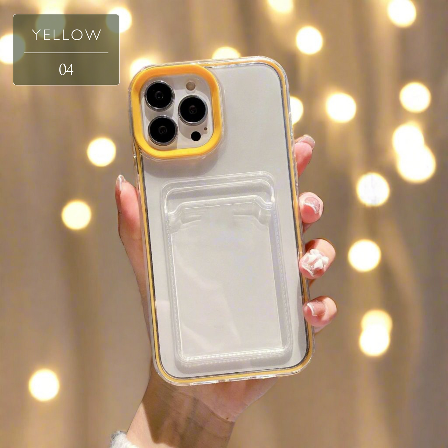 Set of Clear iPhone Case with Card Holder & Coloured Edges – 11 Colour Options, Perfect for Decoden & DIY Decoration