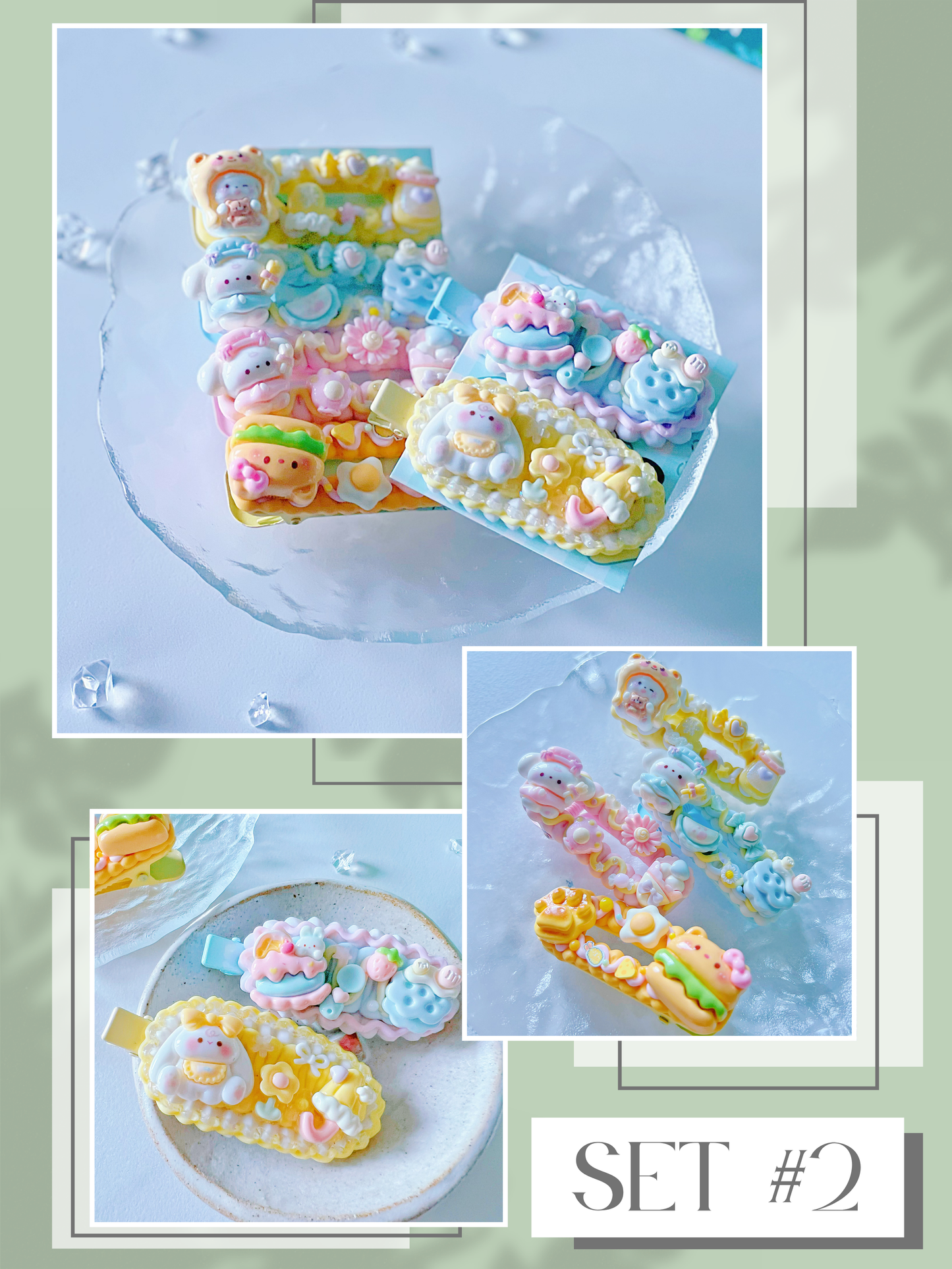 Decoden Hair Clip Set of 6 – Kawaii-Themed Pastel Accessories (Choose from 5 Unique Sets)