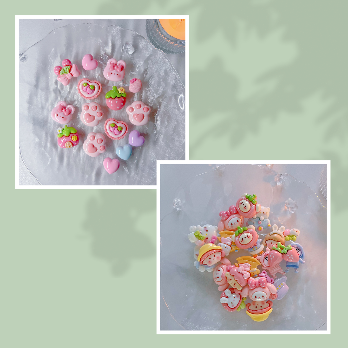 160 Assorted Kawaii Resin Charms for DIY Crafts – Cute Pastel Animal, Fruit & Sweet Designs