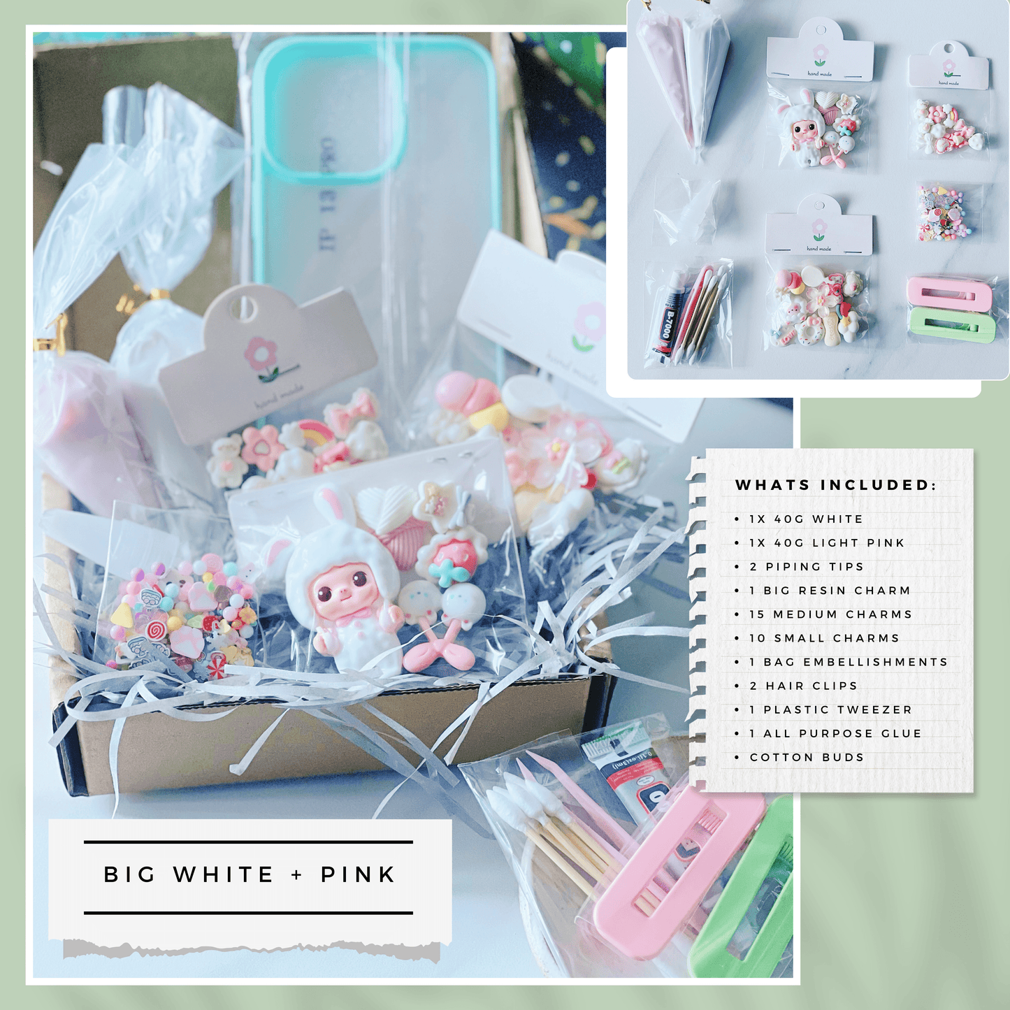 Customisable Decoden Cream DIY Kit – 9 Colour Themes – Includes Glue, Tools & Decorations
