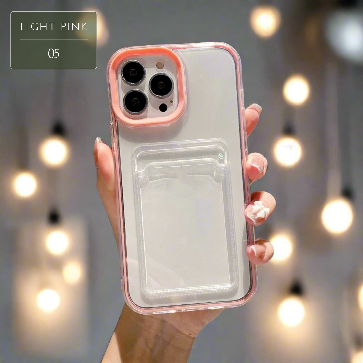 Set of Clear iPhone Case with Card Holder & Coloured Edges – 11 Colour Options, Perfect for Decoden & DIY Decoration