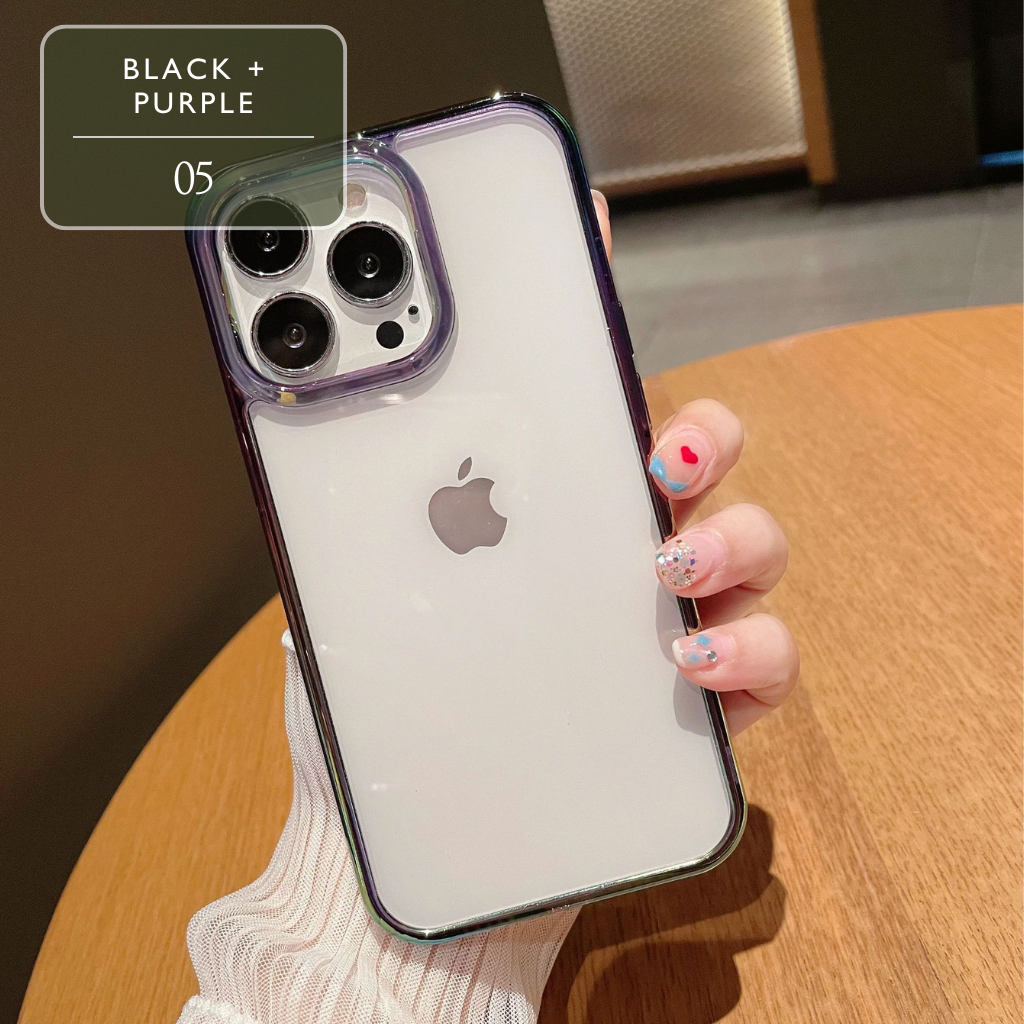Set of Clear iPhone Case with Dual-Tone Coloured Edges – Perfect for Decoden Decoration, Stylish Protective Cover
