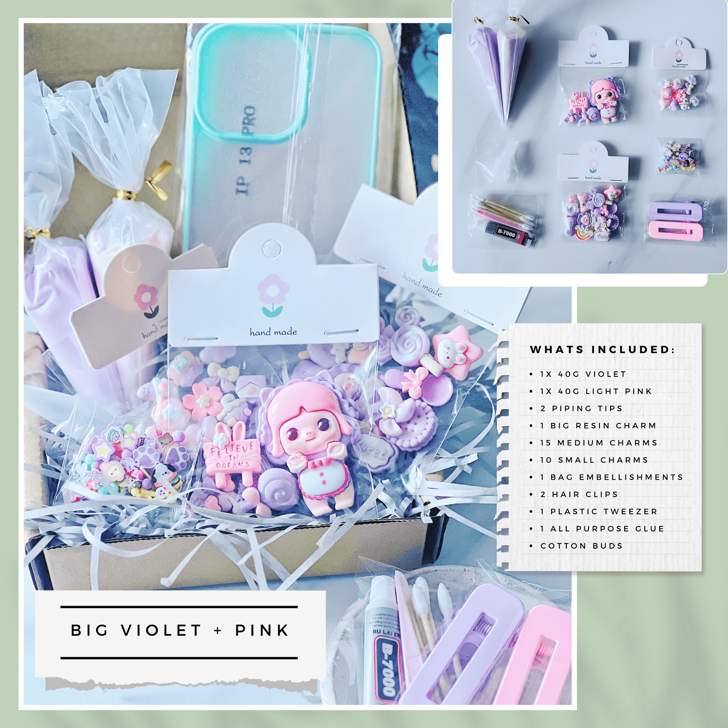 Customisable Decoden Cream DIY Kit – 9 Colour Themes – Includes Glue, Tools & Decorations