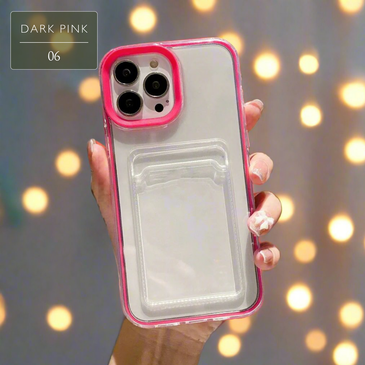 Set of Clear iPhone Case with Card Holder & Coloured Edges – 11 Colour Options, Perfect for Decoden & DIY Decoration