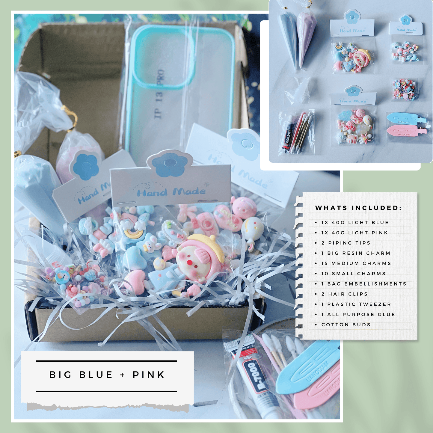 Customisable Decoden Cream DIY Kit – 9 Colour Themes – Includes Glue, Tools & Decorations