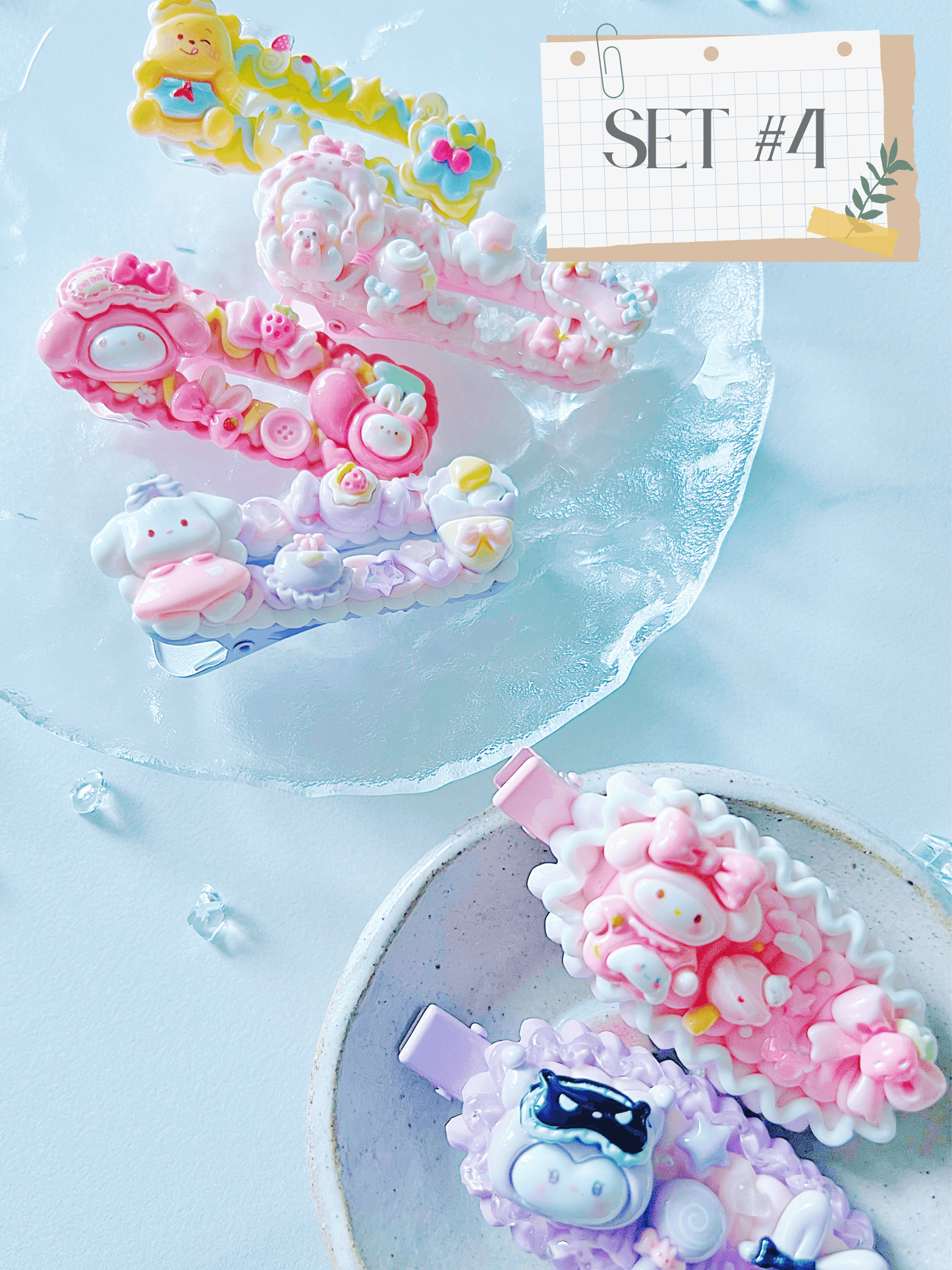 Decoden Hair Clip Set of 6 – Kawaii-Themed Pastel Accessories (Choose from 5 Unique Sets)