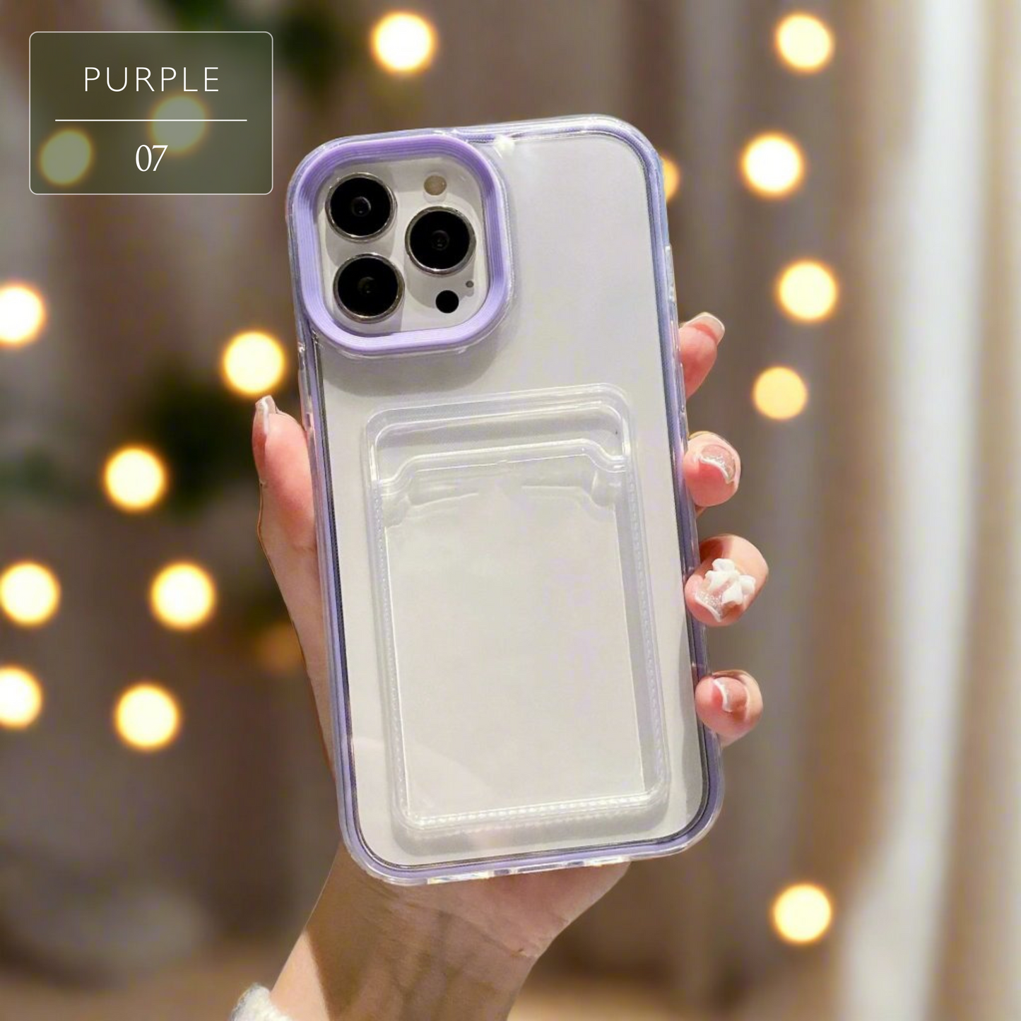 Set of Clear iPhone Case with Card Holder & Coloured Edges – 11 Colour Options, Perfect for Decoden & DIY Decoration