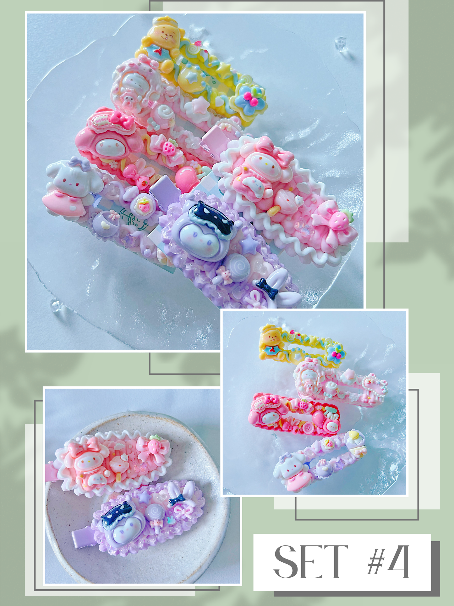 Decoden Hair Clip Set of 6 – Kawaii-Themed Pastel Accessories (Choose from 5 Unique Sets)