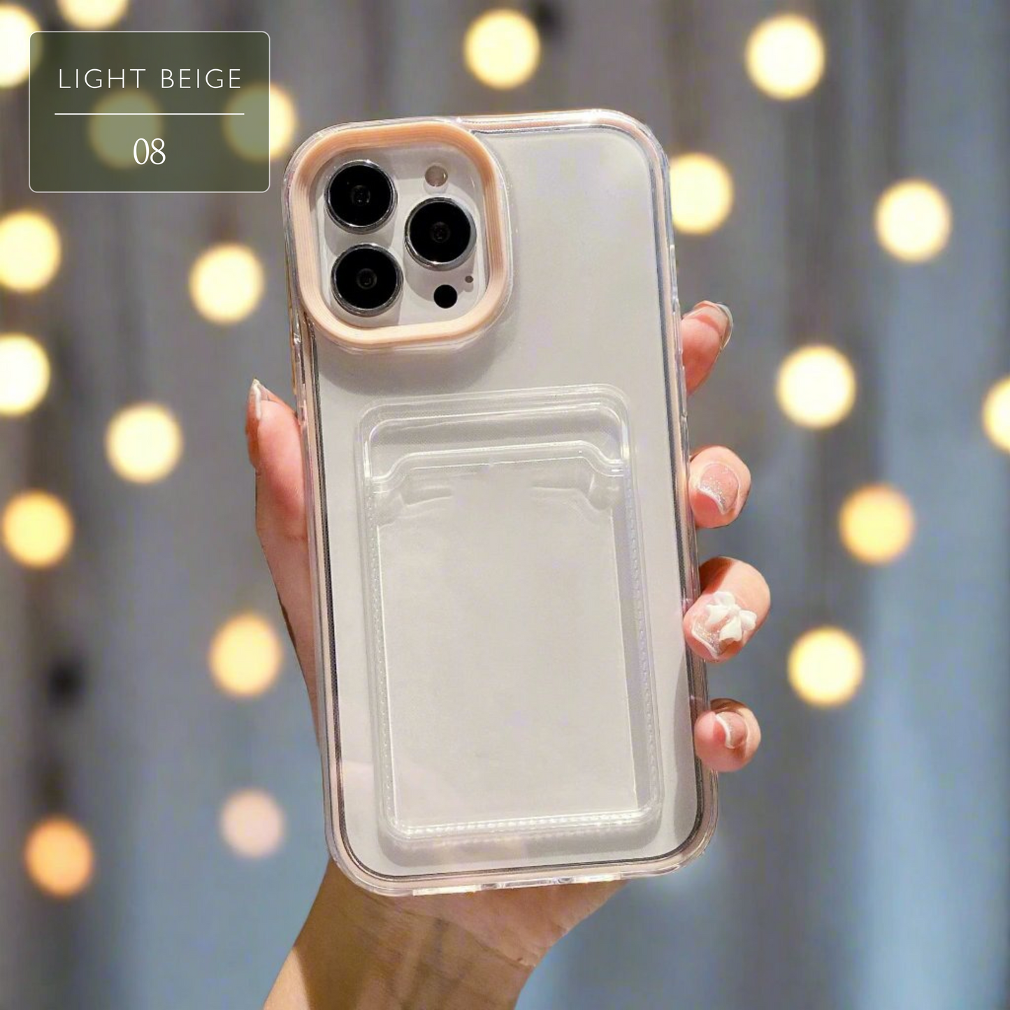 Set of Clear iPhone Case with Card Holder & Coloured Edges – 11 Colour Options, Perfect for Decoden & DIY Decoration