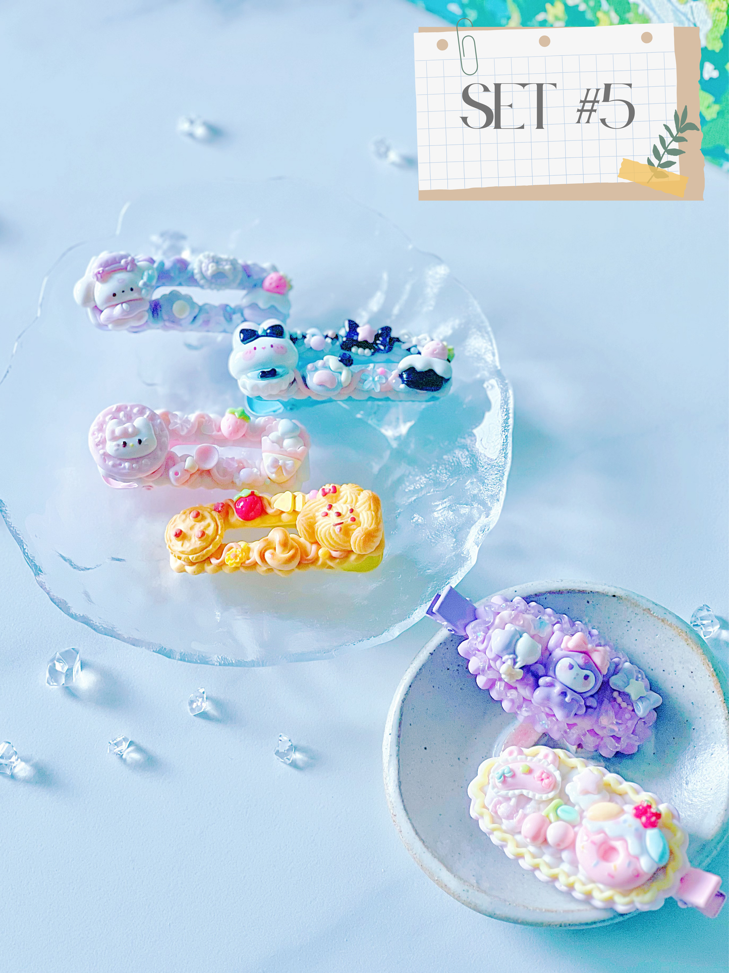 Decoden Hair Clip Set of 6 – Kawaii-Themed Pastel Accessories (Choose from 5 Unique Sets)