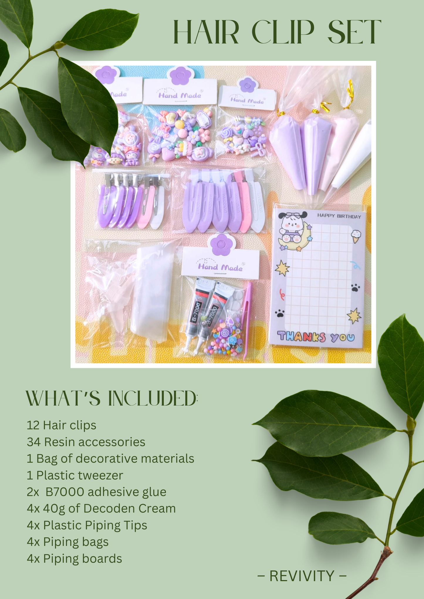 DIY Decoden Cream Kit for Hair Clips – Handmade Craft Set with 4 Colour Themes (Purple, Pink, Yellow, Blue)