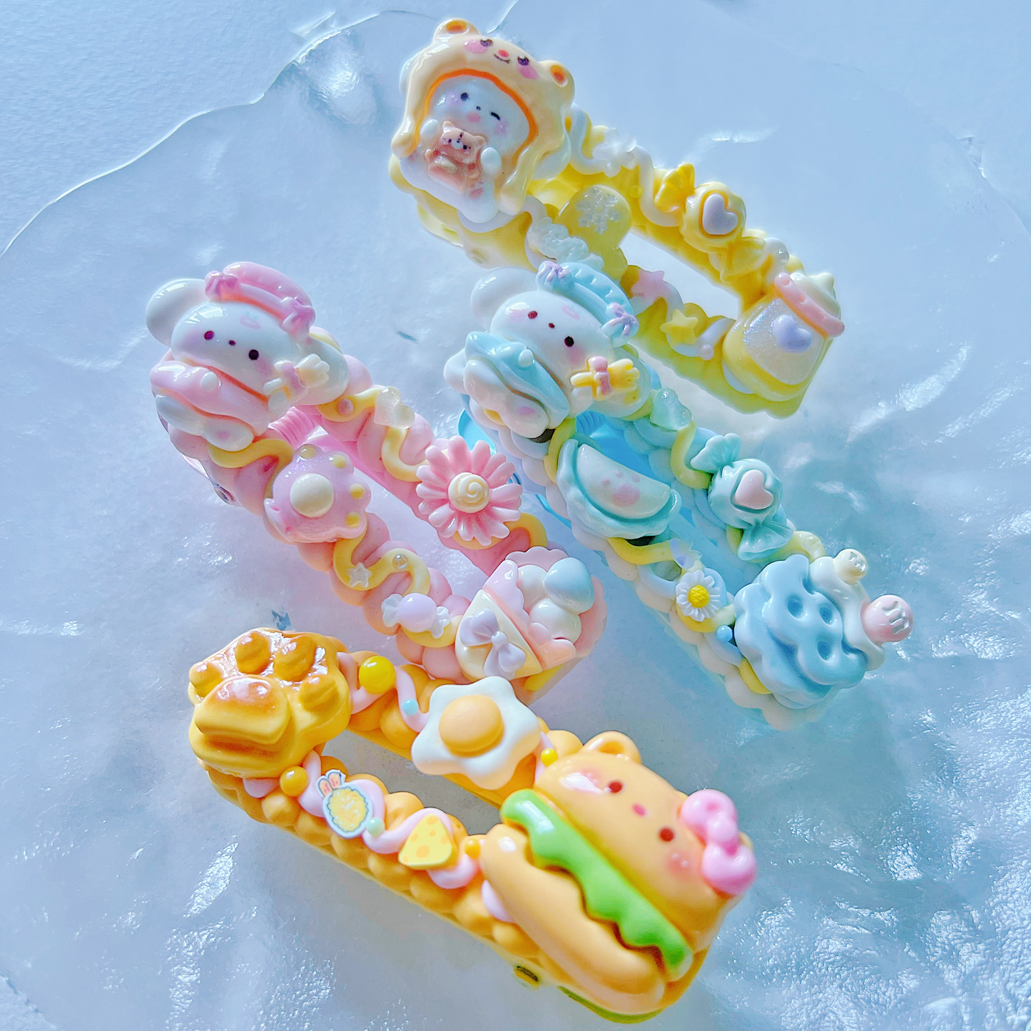 DIY Decoden Cream Kit for Hair Clips – Handmade Craft Set with 4 Colour Themes (Purple, Pink, Yellow, Blue)