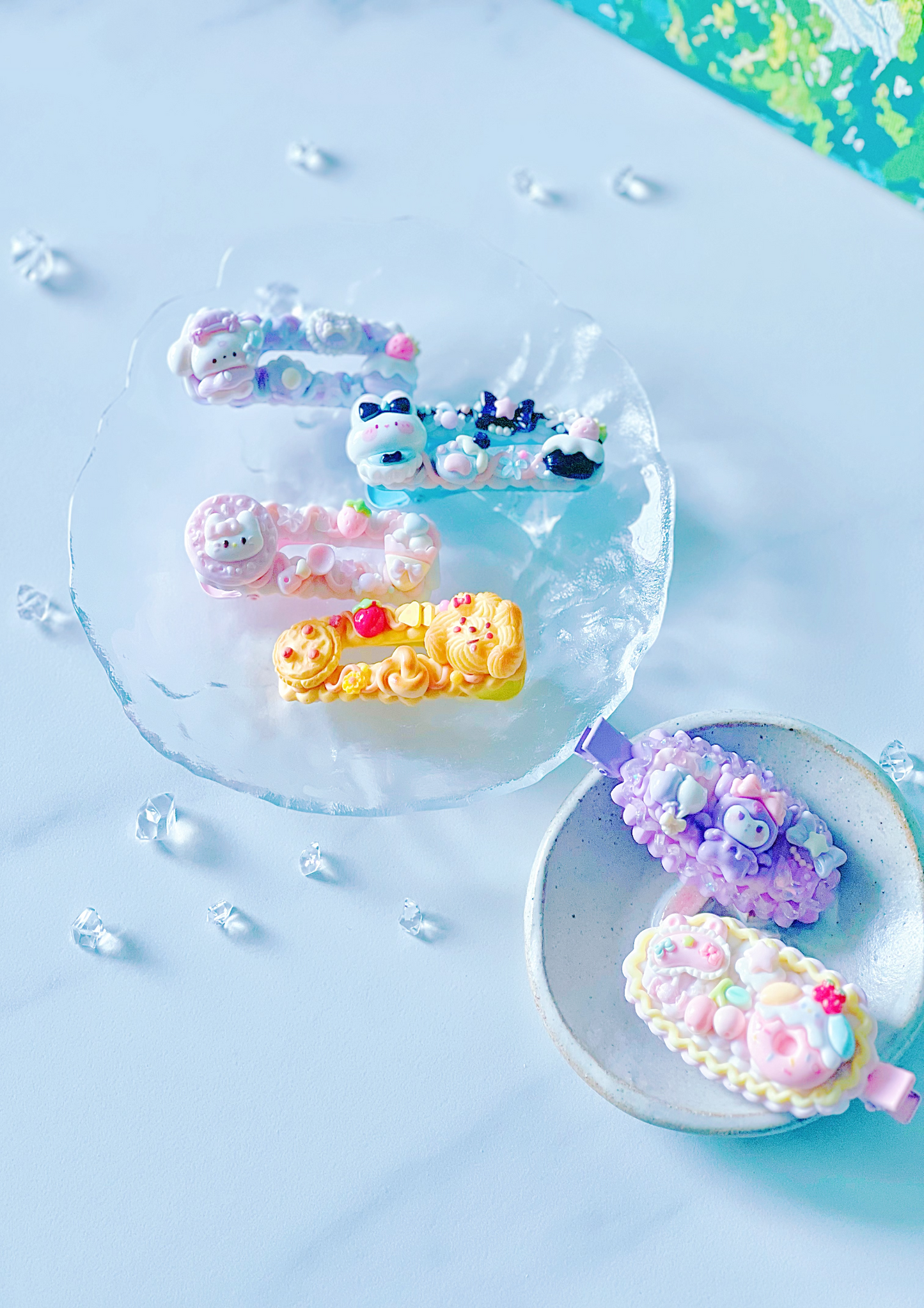 DIY Decoden Cream Kit for Hair Clips – Handmade Craft Set with 4 Colour Themes (Purple, Pink, Yellow, Blue)