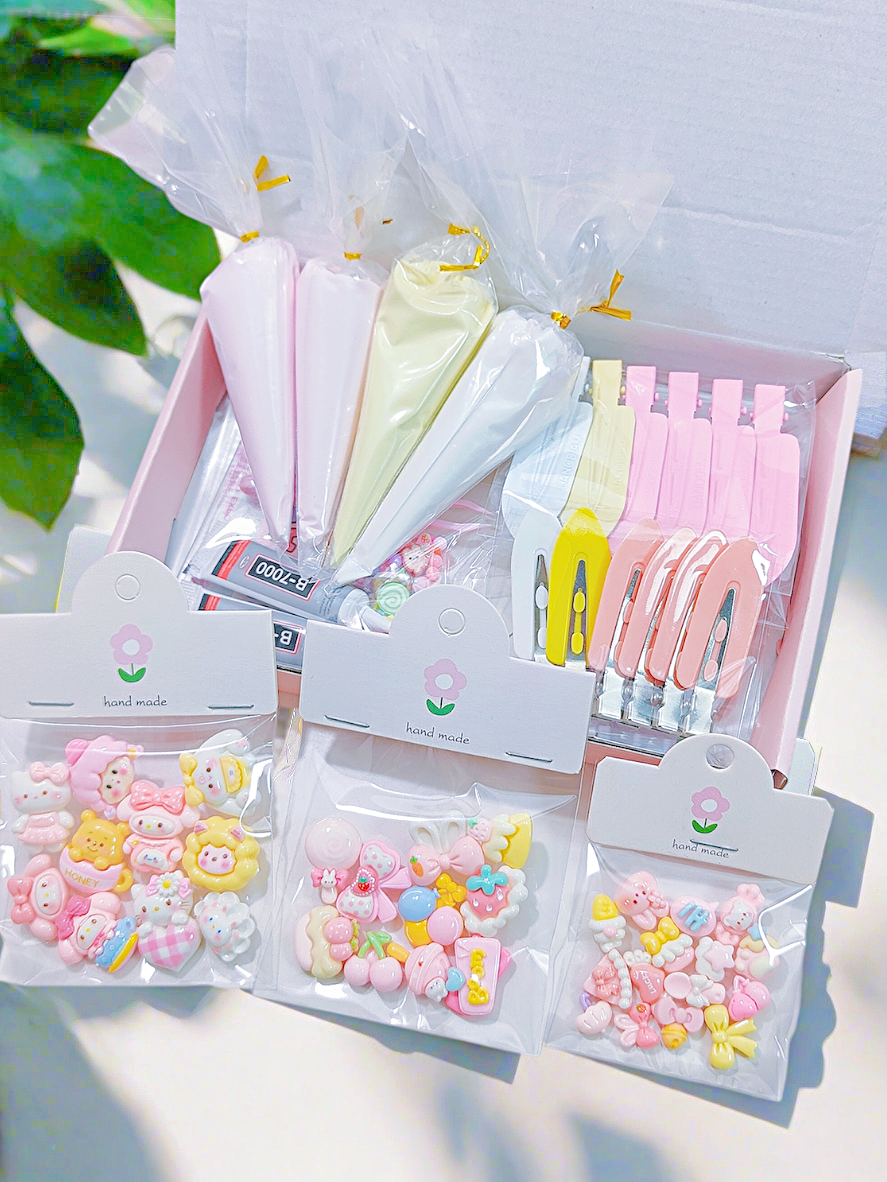 DIY Decoden Cream Kit for Hair Clips – Handmade Craft Set with 4 Colour Themes (Purple, Pink, Yellow, Blue)