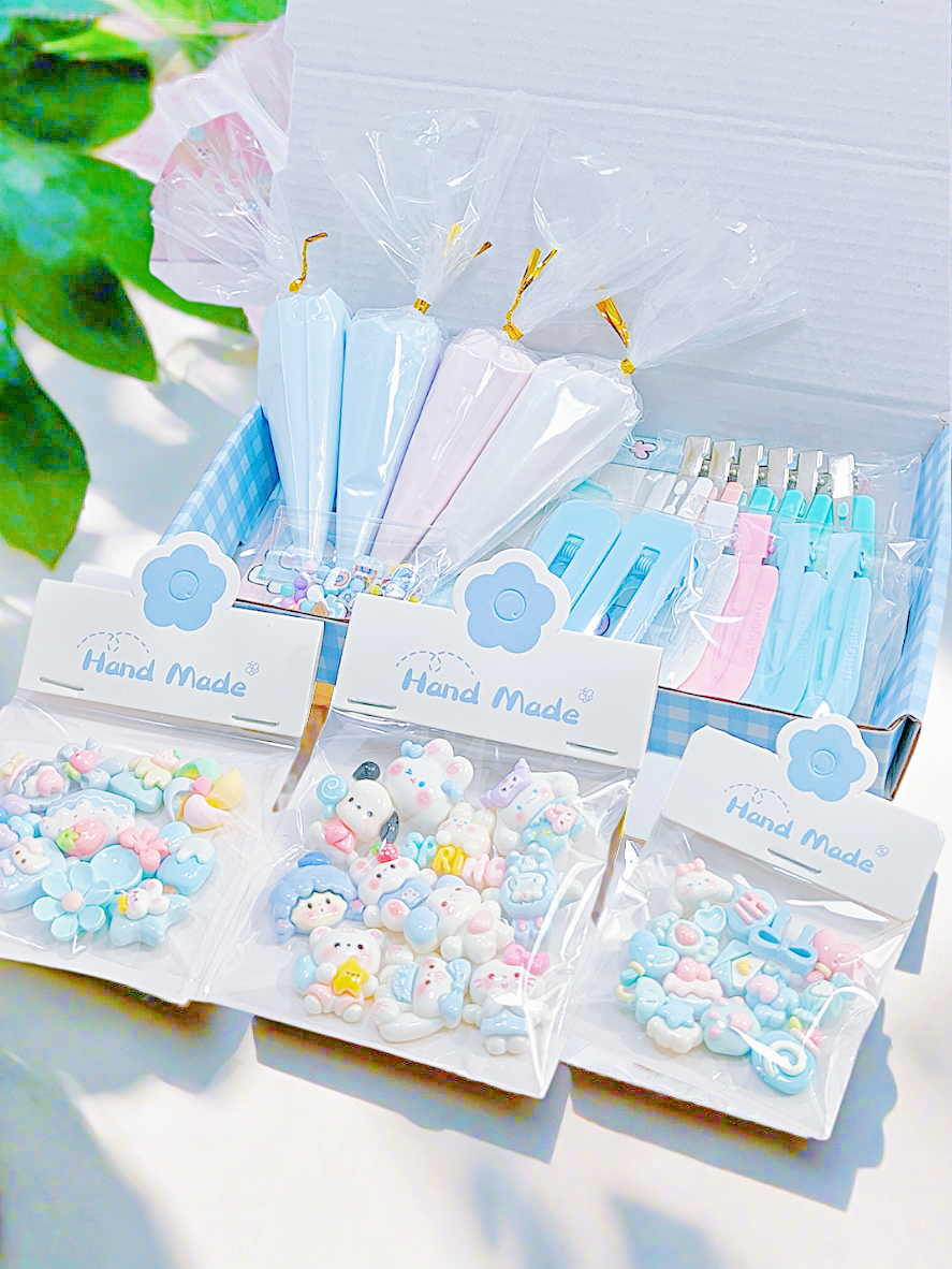 DIY Decoden Cream Kit for Hair Clips – Handmade Craft Set with 4 Colour Themes (Purple, Pink, Yellow, Blue)