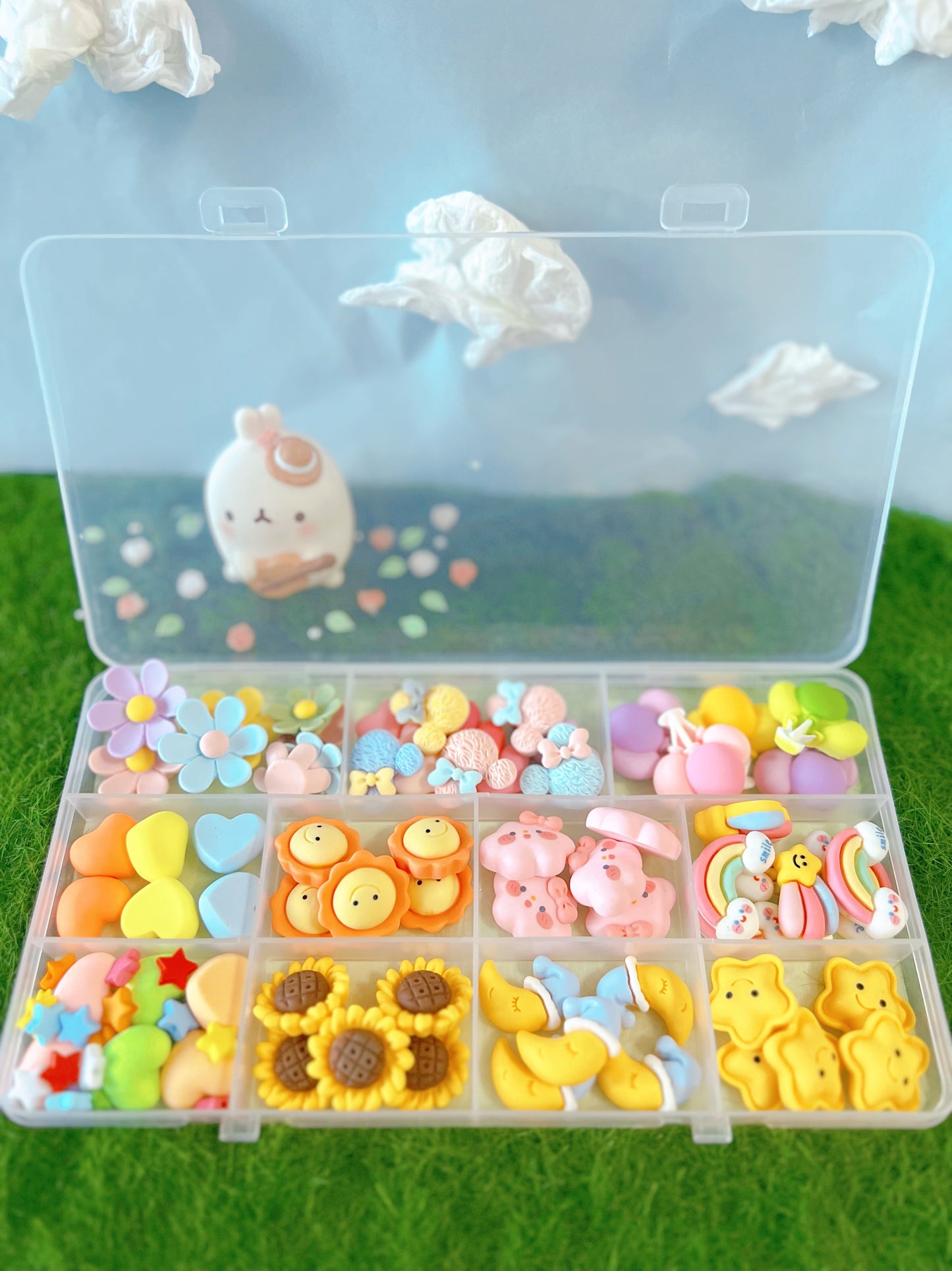 85 Pieces Matte Pastel Charm Set with Organising Box – Kawaii Resin Cabochons for Decoden & Crafts