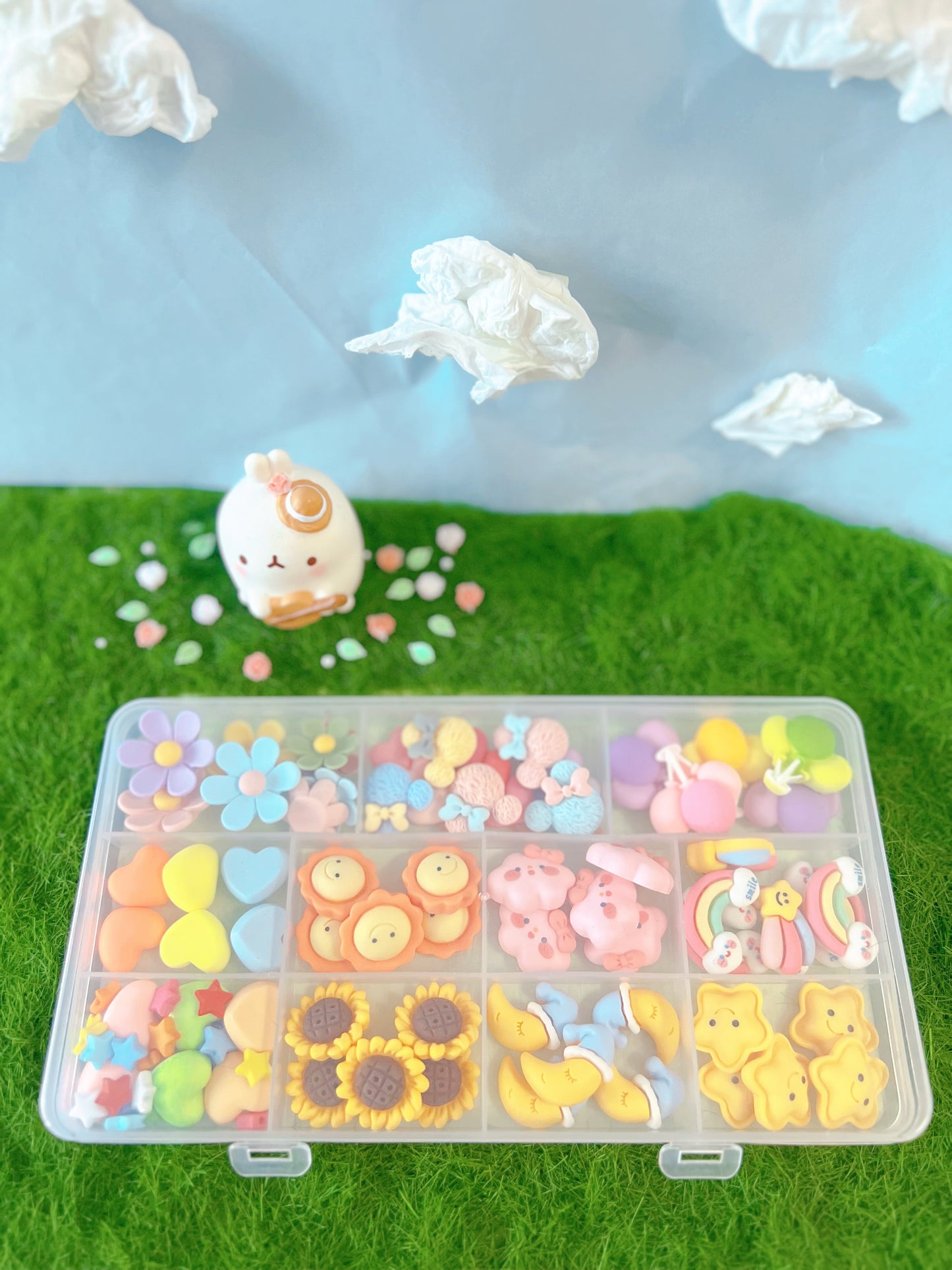 85 Pieces Matte Pastel Charm Set with Organising Box – Kawaii Resin Cabochons for Decoden & Crafts