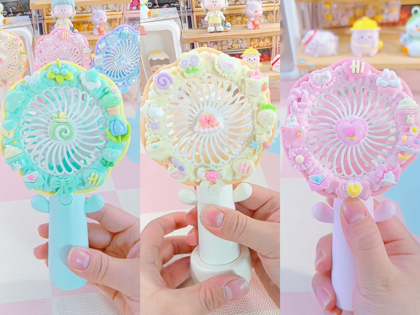DIY Decoden Flower Fan Kit – Kawaii Handheld Fan Set with Decoden Cream, Charms & Glue – Cute Summer Craft Gift