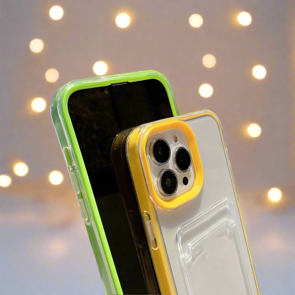 Set of Clear iPhone Case with Card Holder & Coloured Edges – 11 Colour Options, Perfect for Decoden & DIY Decoration