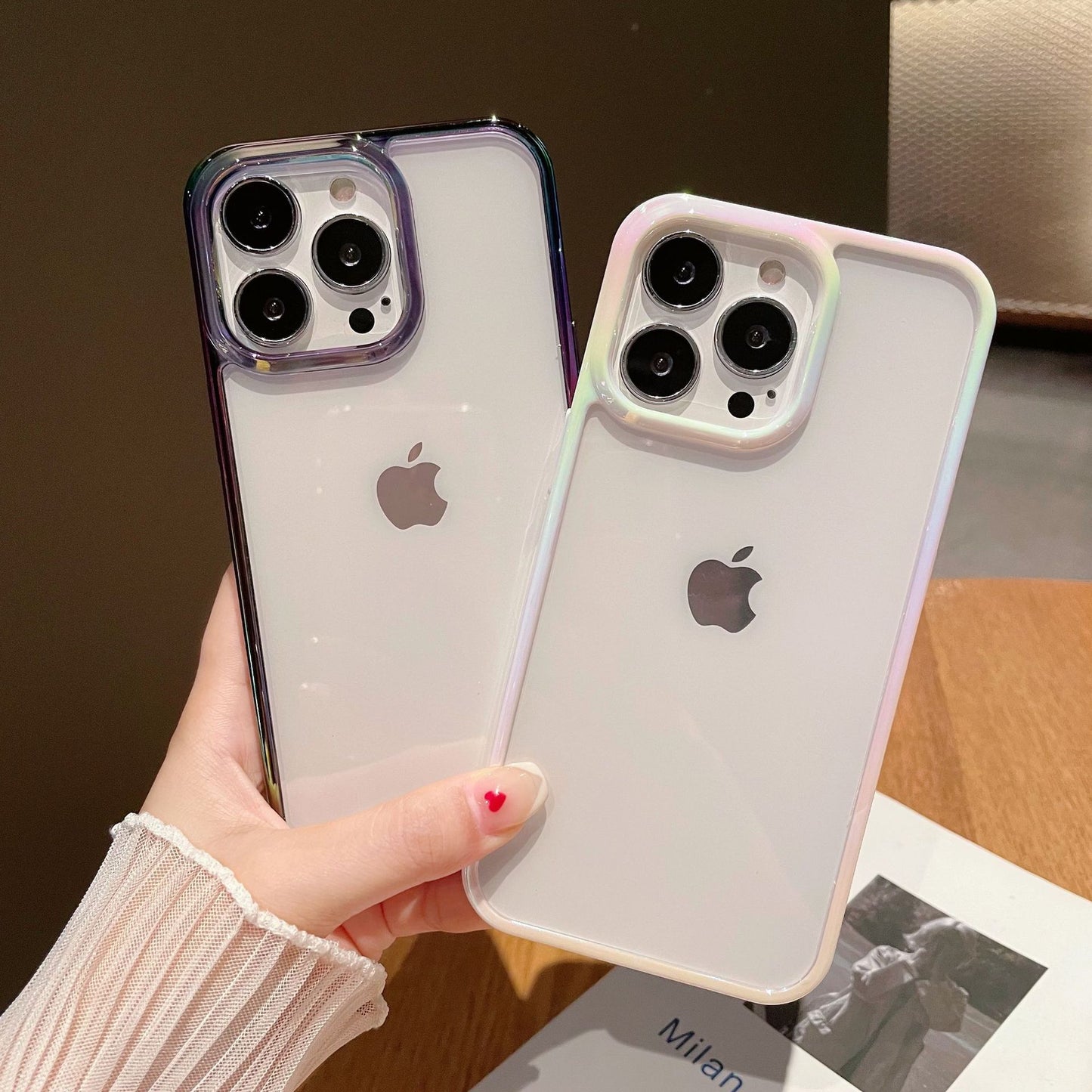 Set of Clear iPhone Case with Dual-Tone Coloured Edges – Perfect for Decoden Decoration, Stylish Protective Cover