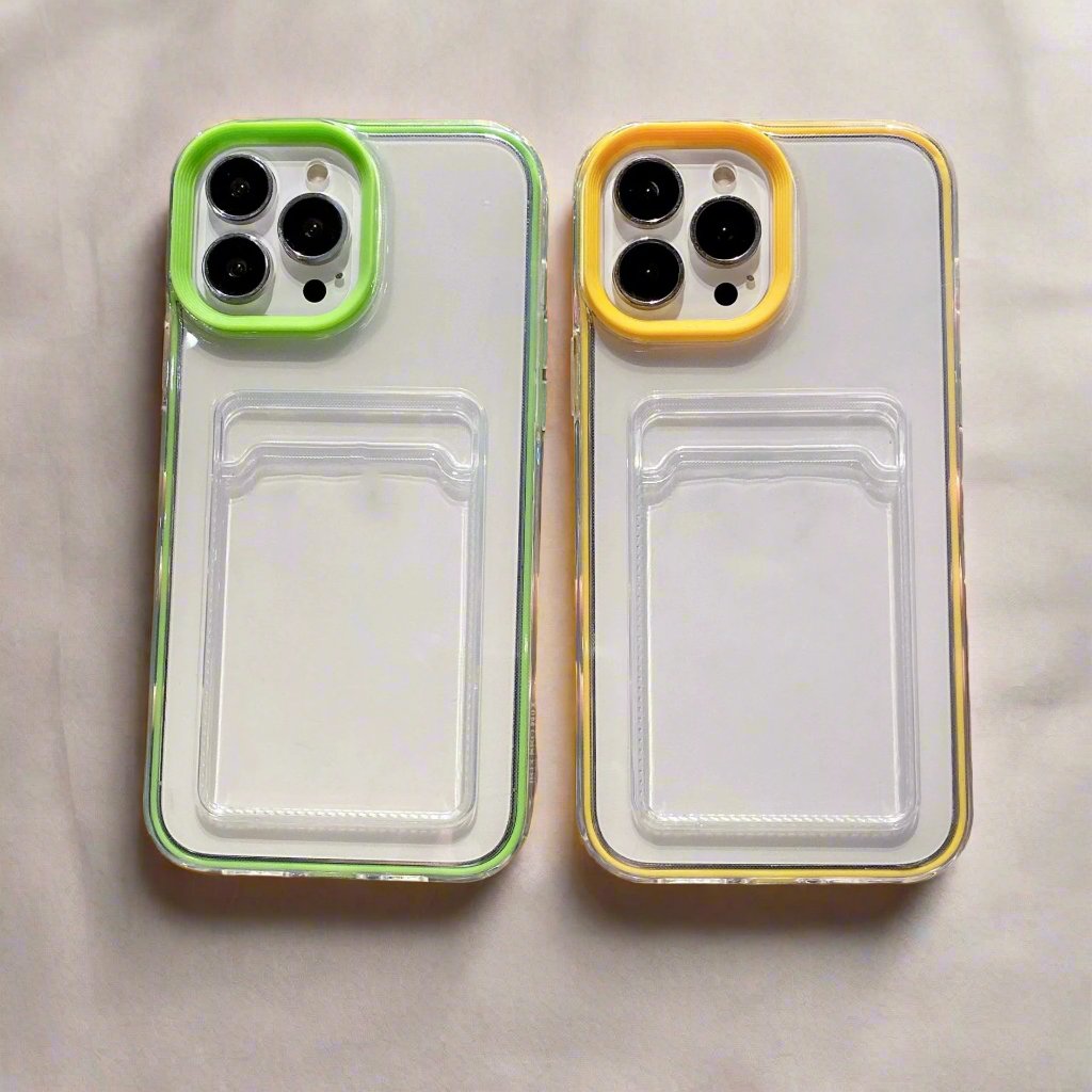 Set of Clear iPhone Case with Card Holder & Coloured Edges – 11 Colour Options, Perfect for Decoden & DIY Decoration