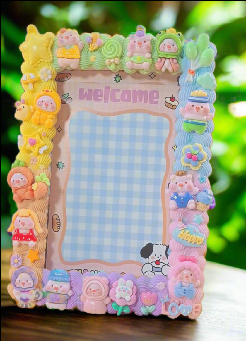 DIY Decoden Photo Frame Kit | 6-Inch Pig-Themed Frame Craft Set | Fun Festive Activity for Kids & Adults | Unique Xmas Gift
