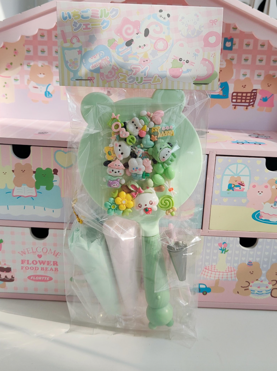DIY Decoden Cream Kit for Handheld Mirrors – Customise in Yellow, Purple, Pink, Blue, or Green