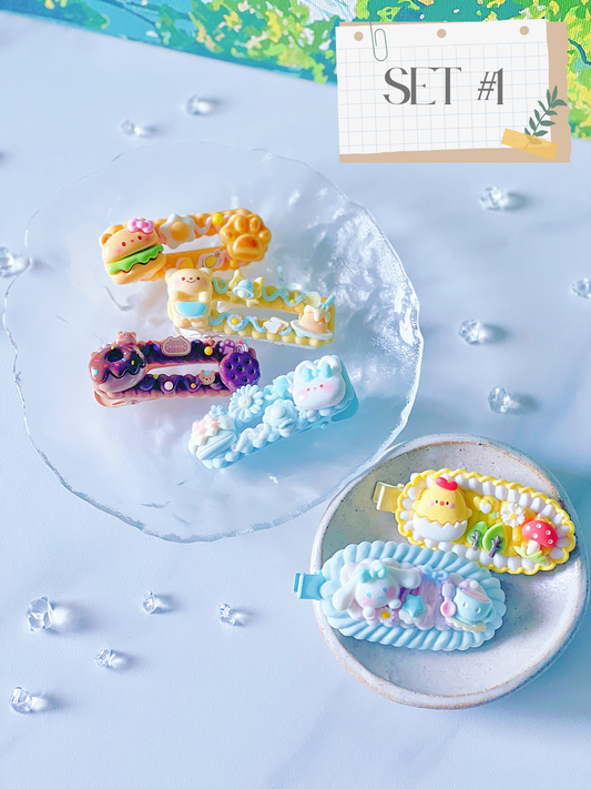 Decoden Hair Clip Set of 6 – Kawaii-Themed Pastel Accessories (Choose from 5 Unique Sets)