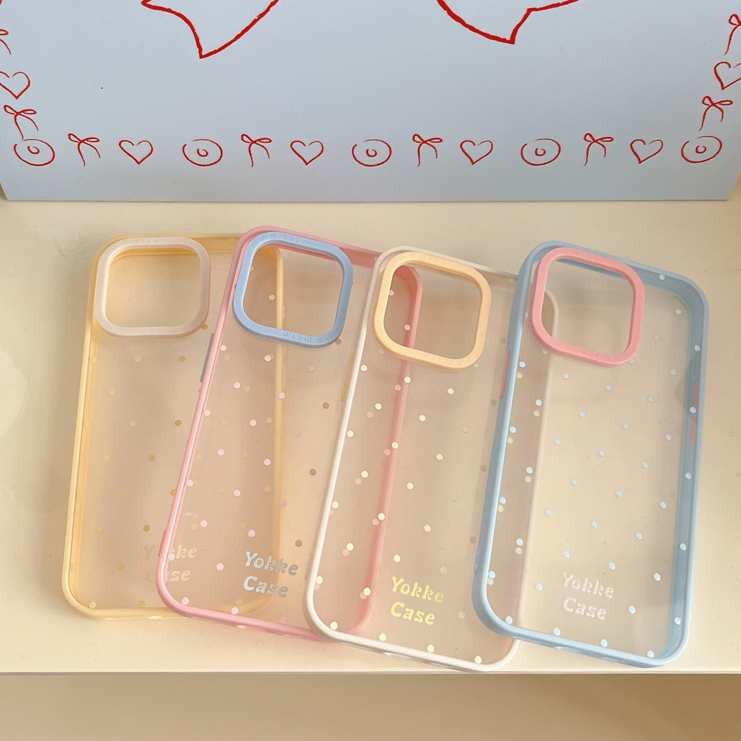 Set of Clear iPhone Case with Pastel Edges & Polka Dots – Soft TPU Cover, 4 Colours, Perfect for Decoden & DIY