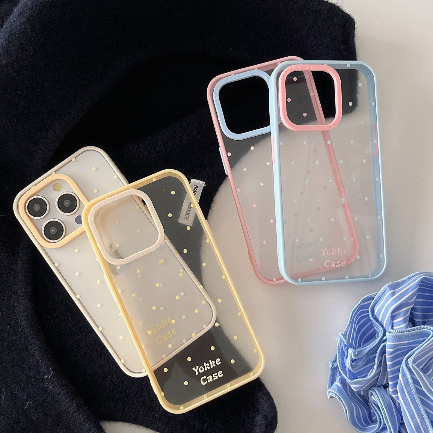 Set of Clear iPhone Case with Pastel Edges & Polka Dots – Soft TPU Cover, 4 Colours, Perfect for Decoden & DIY